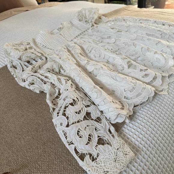 Ulla Johnson Marlis guipure lace-paneled linen Cream Blouse - Picture 5 of 10